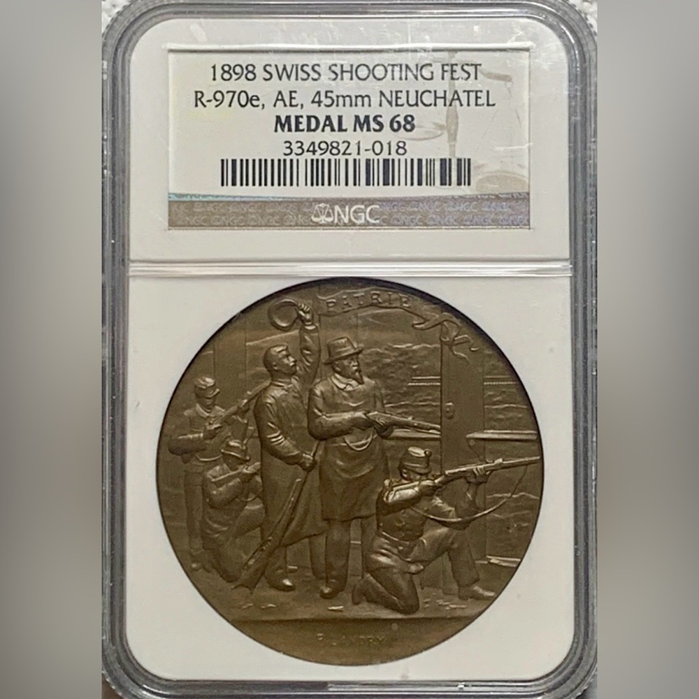 1898 Swiss Shooting Medal Fest SWISS R-970e, AE, 45mm NEUCHATEL - NGC MS68